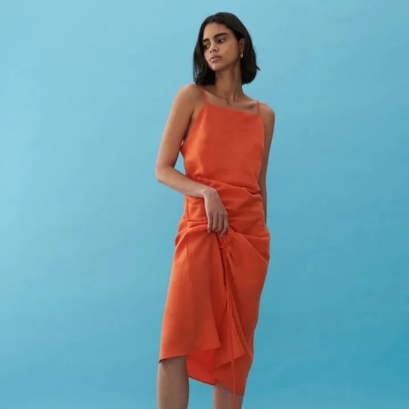 NEW RESERVED Ruched Midi Dress in Orange Size EU36 - Picture 3 of 10